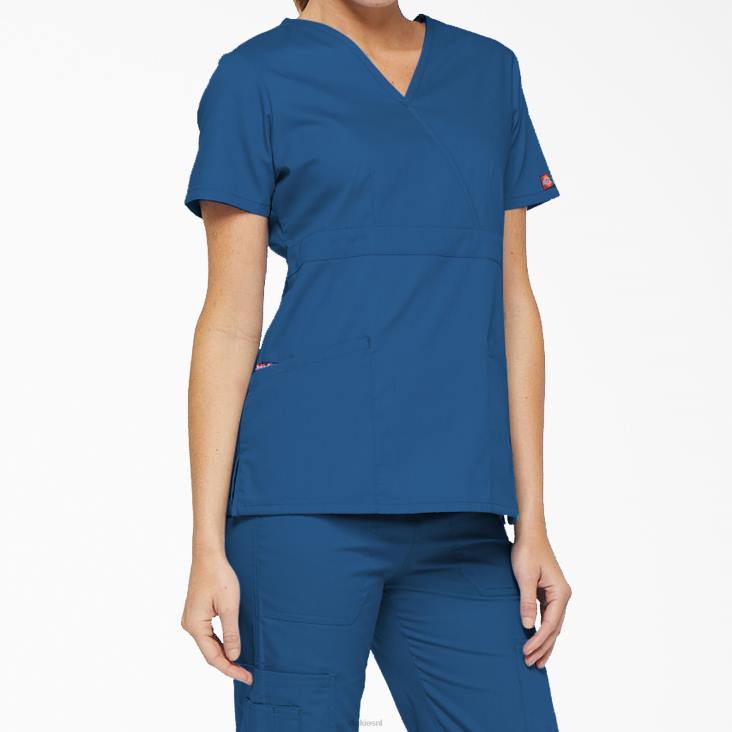 vrouwen Dickies eds handtekening mock wrap scrub top koningsblauw (rb) kleding 6F0X2624