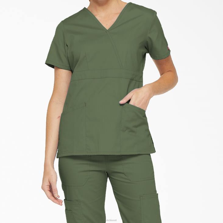 vrouwen Dickies eds handtekening mock wrap scrub top olijfgroen (oli) kleding 6F0X2622