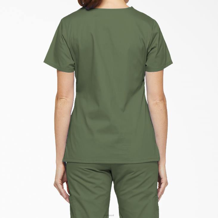vrouwen Dickies eds handtekening mock wrap scrub top olijfgroen (oli) kleding 6F0X2622