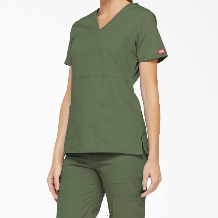 vrouwen Dickies eds handtekening mock wrap scrub top olijfgroen (oli) kleding 6F0X2622