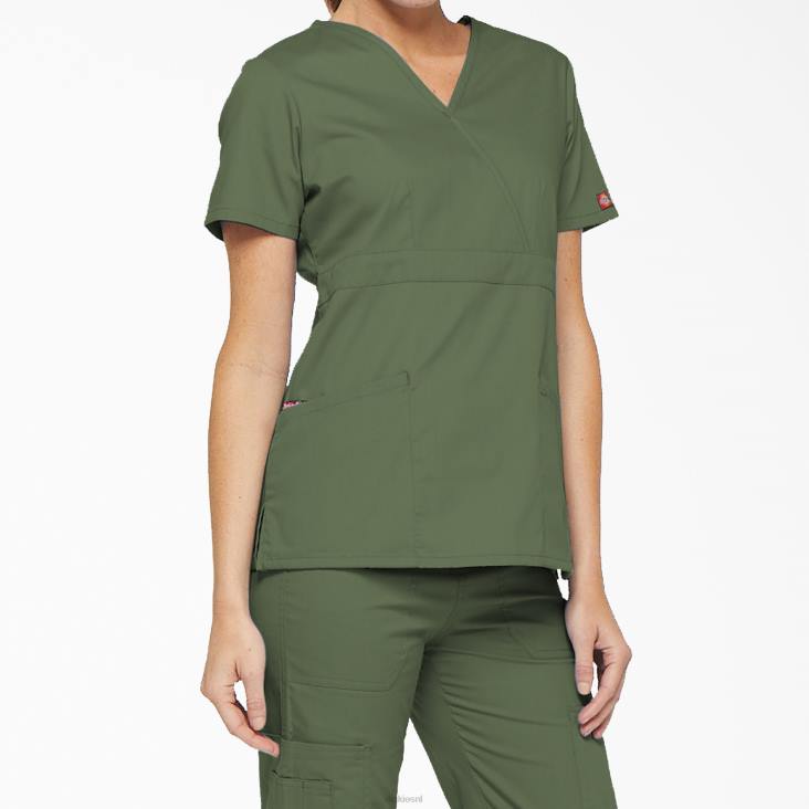 vrouwen Dickies eds handtekening mock wrap scrub top olijfgroen (oli) kleding 6F0X2622