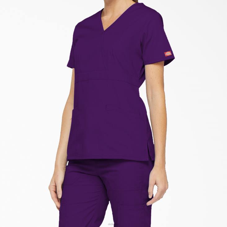 vrouwen Dickies eds handtekening mock wrap scrub top paarse aubergine (ei) kleding 6F0X2617