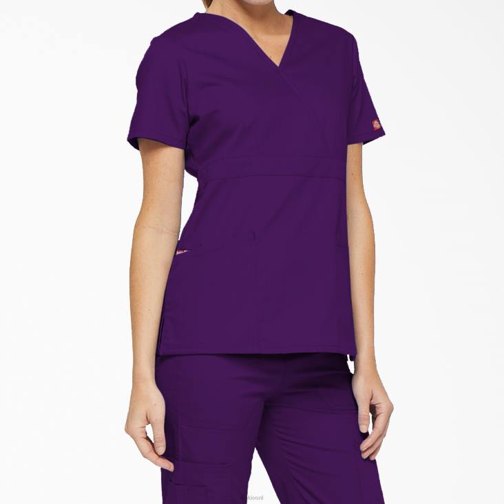 vrouwen Dickies eds handtekening mock wrap scrub top paarse aubergine (ei) kleding 6F0X2617