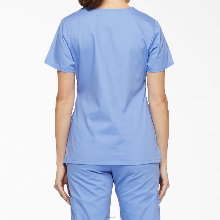 vrouwen Dickies eds handtekening mock wrap scrub top plafond blauw (cbl) kleding 6F0X2613