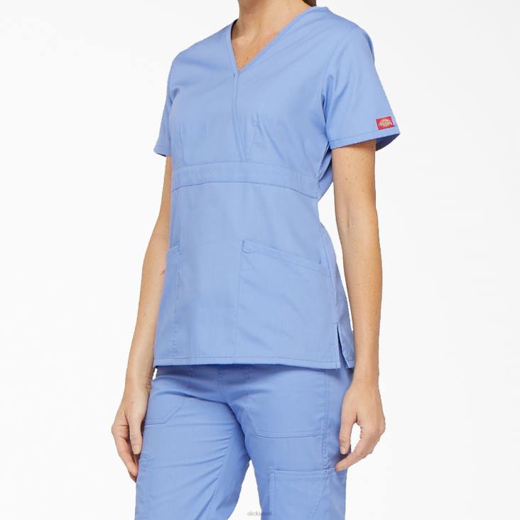 vrouwen Dickies eds handtekening mock wrap scrub top plafond blauw (cbl) kleding 6F0X2613