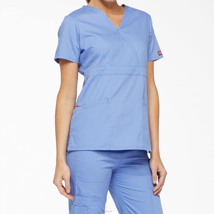 vrouwen Dickies eds handtekening mock wrap scrub top plafond blauw (cbl) kleding 6F0X2613