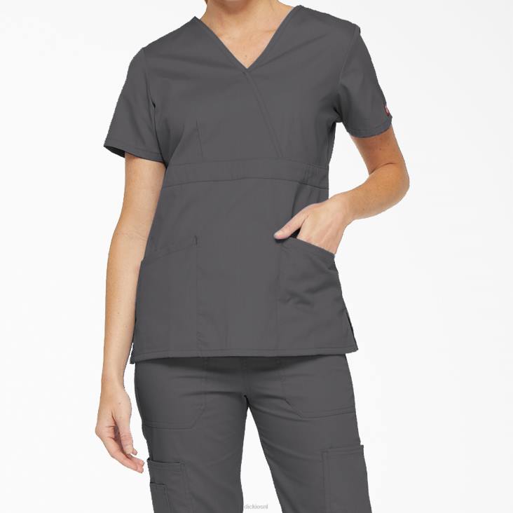 vrouwen Dickies eds handtekening mock wrap scrub top tin grijs (bank) kleding 6F0X2623