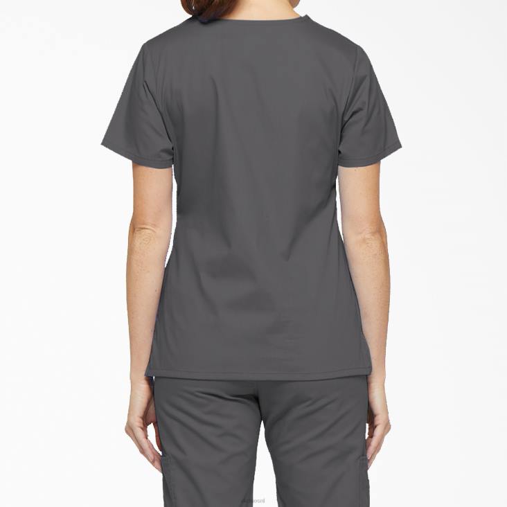 vrouwen Dickies eds handtekening mock wrap scrub top tin grijs (bank) kleding 6F0X2623
