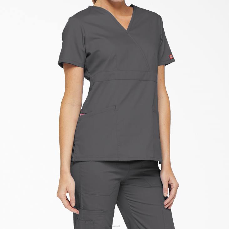 vrouwen Dickies eds handtekening mock wrap scrub top tin grijs (bank) kleding 6F0X2623