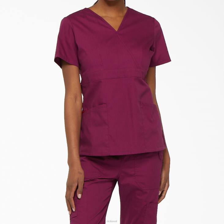 vrouwen Dickies eds handtekening mock wrap scrub top wijn (winnen) kleding 6F0X2625