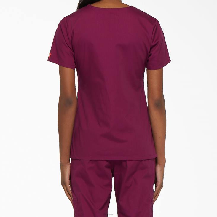 vrouwen Dickies eds handtekening mock wrap scrub top wijn (winnen) kleding 6F0X2625