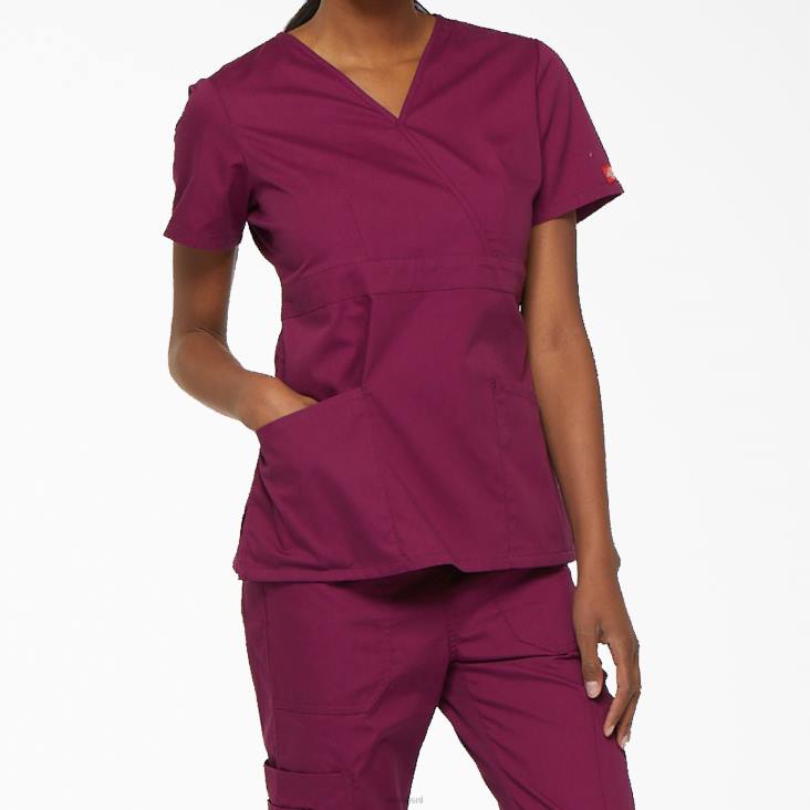 vrouwen Dickies eds handtekening mock wrap scrub top wijn (winnen) kleding 6F0X2625