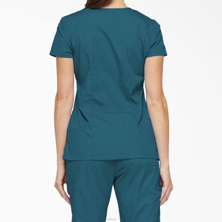 vrouwen Dickies eds kenmerkende scrubtop met v-hals en pennenvak caribisch blauw (crb) kleding 6F0X2409