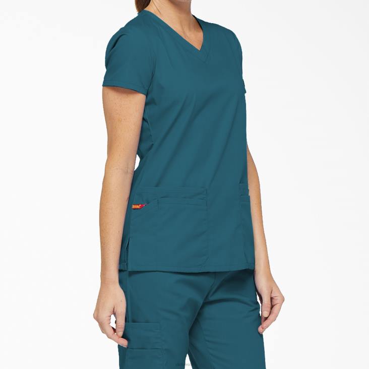vrouwen Dickies eds kenmerkende scrubtop met v-hals en pennenvak caribisch blauw (crb) kleding 6F0X2409