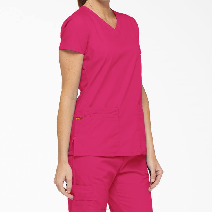 vrouwen Dickies eds kenmerkende scrubtop met v-hals en pennenvak felroze (pk) kleding 6F0X2415