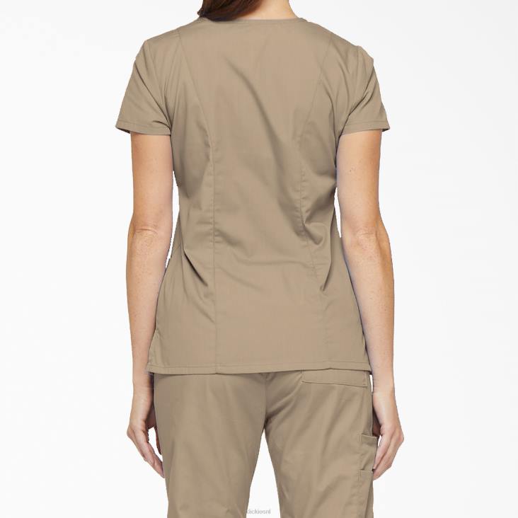 vrouwen Dickies eds kenmerkende scrubtop met v-hals en pennenvak kaki (kha) kleding 6F0X2417
