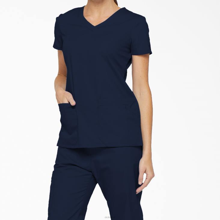 vrouwen Dickies eds kenmerkende scrubtop met v-hals en pennenvak marineblauw (nvy) kleding 6F0X2418
