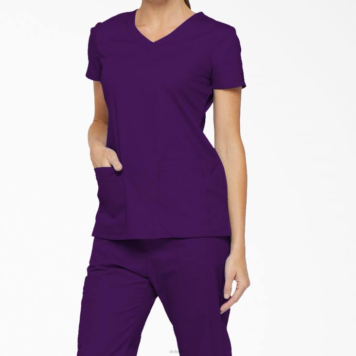 vrouwen Dickies eds kenmerkende scrubtop met v-hals en pennenvak paarse aubergine (ei) kleding 6F0X2412