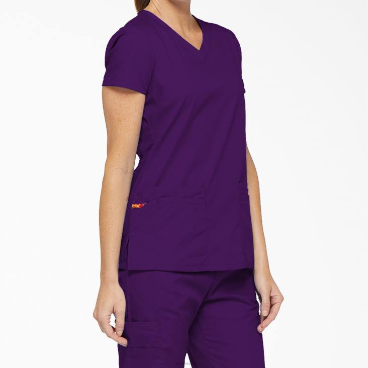 vrouwen Dickies eds kenmerkende scrubtop met v-hals en pennenvak paarse aubergine (ei) kleding 6F0X2412