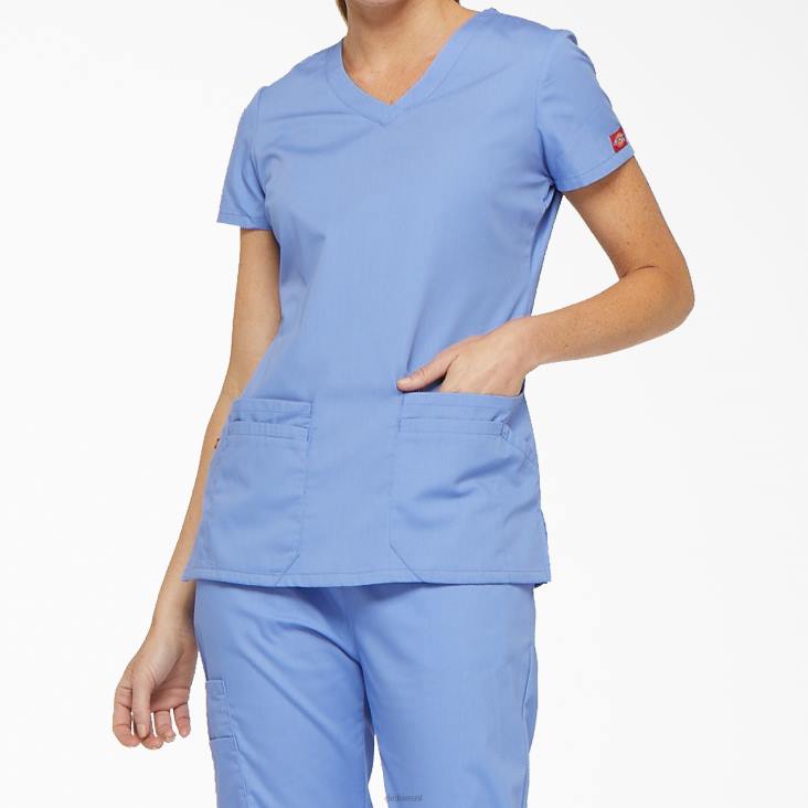 vrouwen Dickies eds kenmerkende scrubtop met v-hals en pennenvak plafond blauw (cbl) kleding 6F0X2408