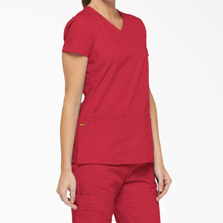 vrouwen Dickies eds kenmerkende scrubtop met v-hals en pennenvak rood (rd) kleding 6F0X2421