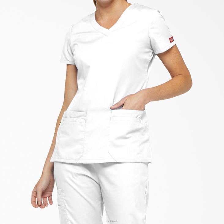 vrouwen Dickies eds kenmerkende scrubtop met v-hals en pennenvak wit (dwh) kleding 6F0X2411