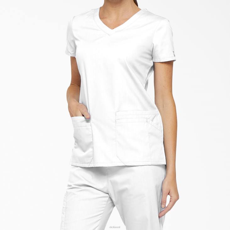 vrouwen Dickies eds kenmerkende scrubtop met v-hals en pennenvak wit (dwh) kleding 6F0X2411