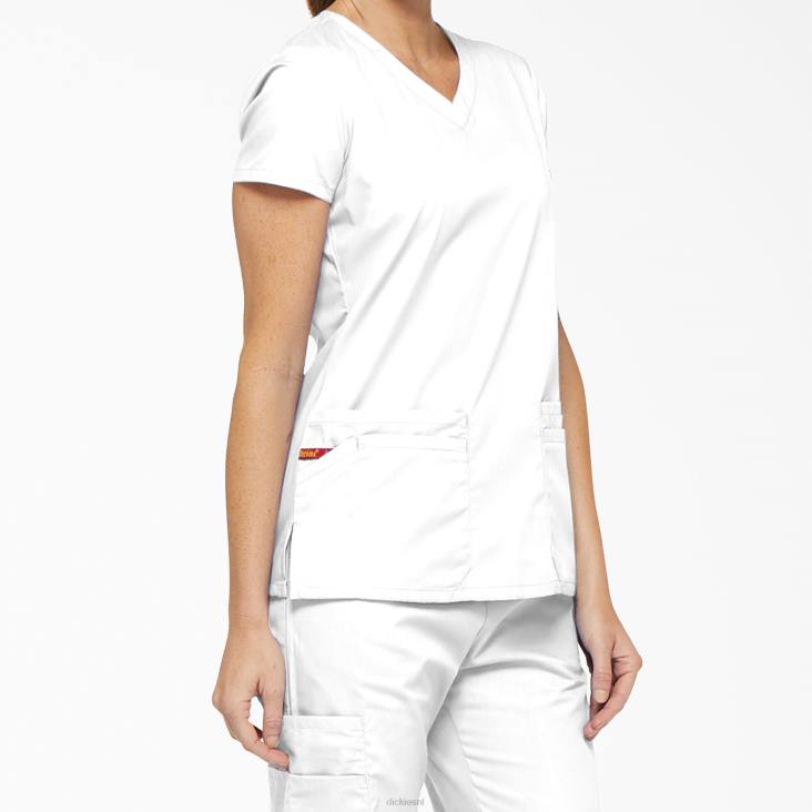 vrouwen Dickies eds kenmerkende scrubtop met v-hals en pennenvak wit (dwh) kleding 6F0X2411