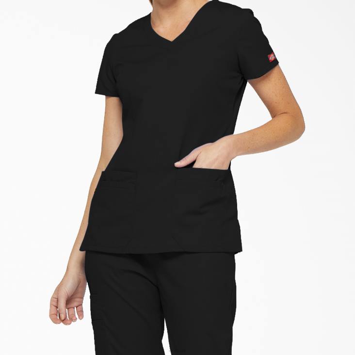 vrouwen Dickies eds kenmerkende scrubtop met v-hals en pennenvak zwart (zwart) kleding 6F0X2407