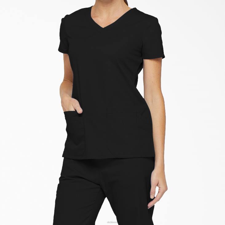 vrouwen Dickies eds kenmerkende scrubtop met v-hals en pennenvak zwart (zwart) kleding 6F0X2407