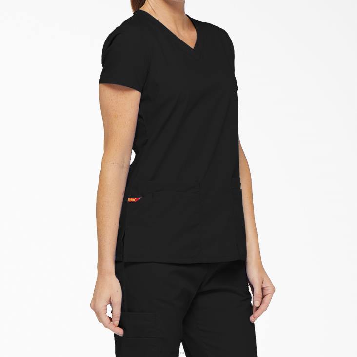 vrouwen Dickies eds kenmerkende scrubtop met v-hals en pennenvak zwart (zwart) kleding 6F0X2407