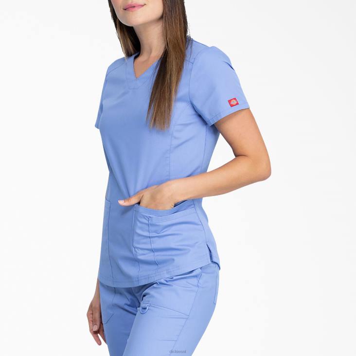 vrouwen Dickies eds kenmerkende scrubtop met v-hals plafond blauw (cbl) kleding 6F0X2593