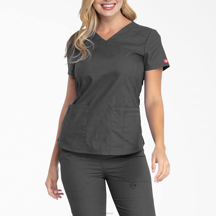 vrouwen Dickies eds kenmerkende scrubtop met v-hals tin grijs (bank) kleding 6F0X2595