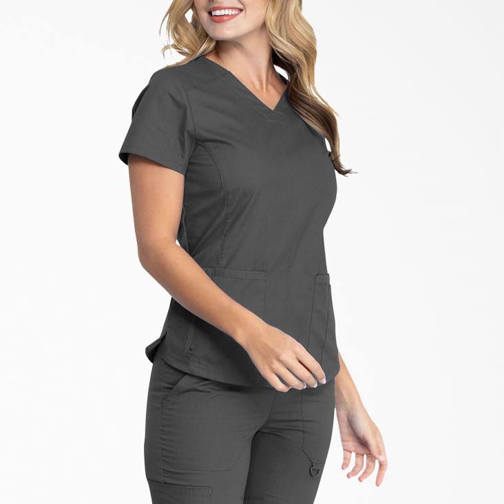 vrouwen Dickies eds kenmerkende scrubtop met v-hals tin grijs (bank) kleding 6F0X2595