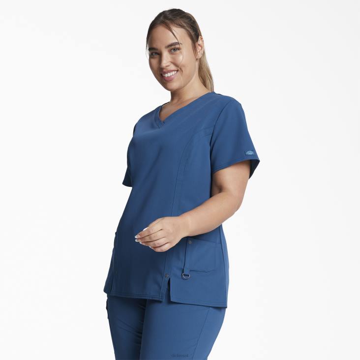 vrouwen Dickies xtreme stretch top met v-hals caribisch blauw (crb) kleding 6F0X2463
