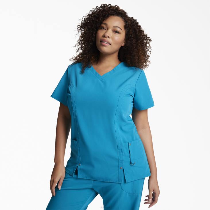 vrouwen Dickies xtreme stretch top met v-hals groenblauw (dtl) kleding 6F0X2464