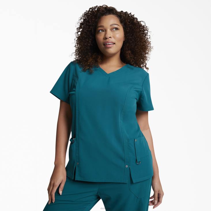 vrouwen Dickies xtreme stretch top met v-hals jager groen (htr) kleding 6F0X2468