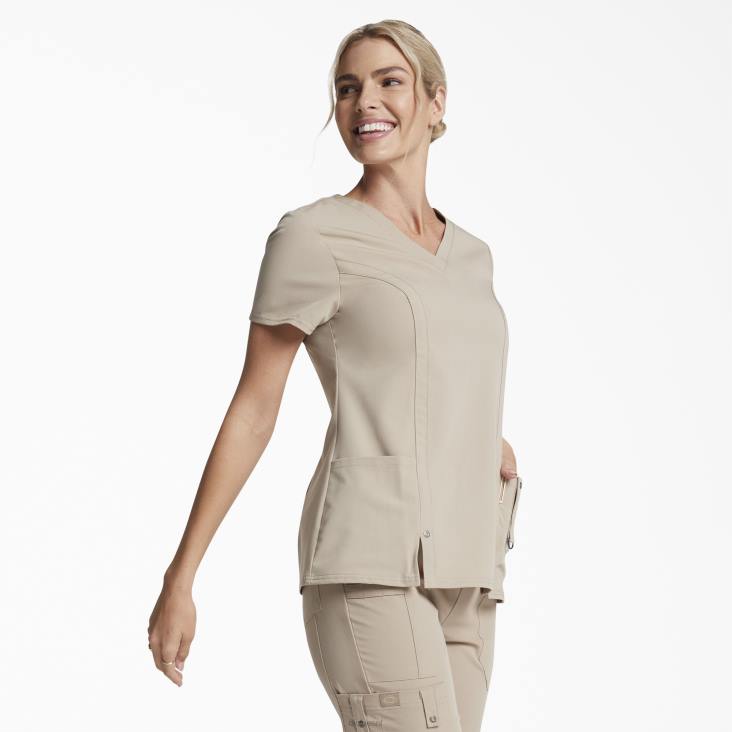 vrouwen Dickies xtreme stretch top met v-hals kaki (kha) kleding 6F0X2469