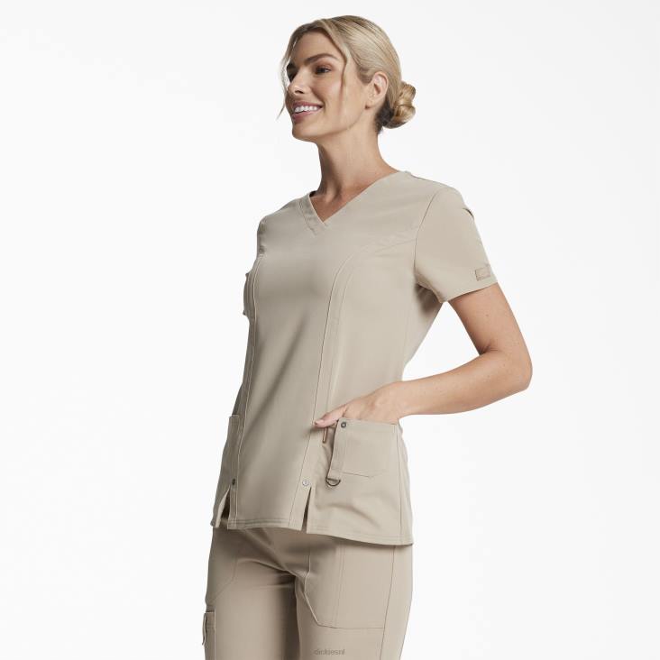 vrouwen Dickies xtreme stretch top met v-hals kaki (kha) kleding 6F0X2469