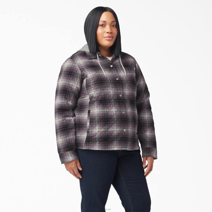 vrouwen Dickies plus flanellen overhemdjack met capuchon oud paars/zwart ombre plaid (b1e) kleding 6F0X2323