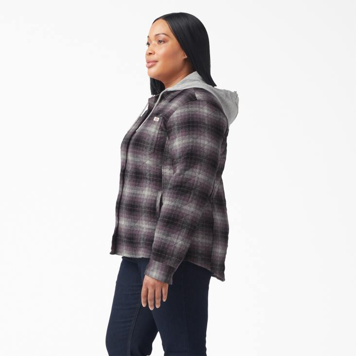 vrouwen Dickies plus flanellen overhemdjack met capuchon oud paars/zwart ombre plaid (b1e) kleding 6F0X2323