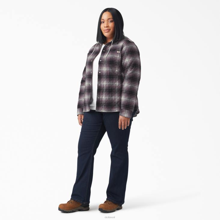 vrouwen Dickies plus flanellen overhemdjack met capuchon oud paars/zwart ombre plaid (b1e) kleding 6F0X2323