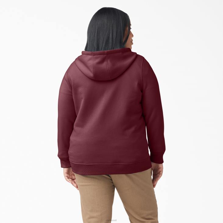vrouwen Dickies plus zware hoodie met volledige rits bordeaux heide (byh) kleding 6F0X2275