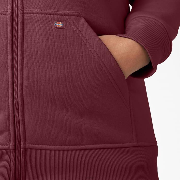vrouwen Dickies plus zware hoodie met volledige rits bordeaux heide (byh) kleding 6F0X2275