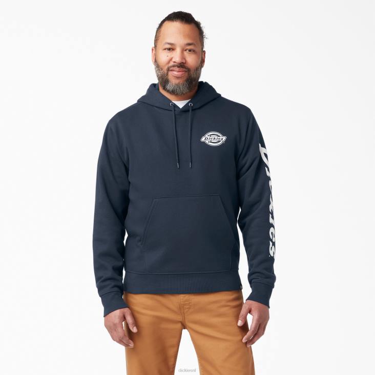 Heren Dickies Fleece hoodie met logo op de mouw donker marineblauw (dn) kleding 6F0X1148