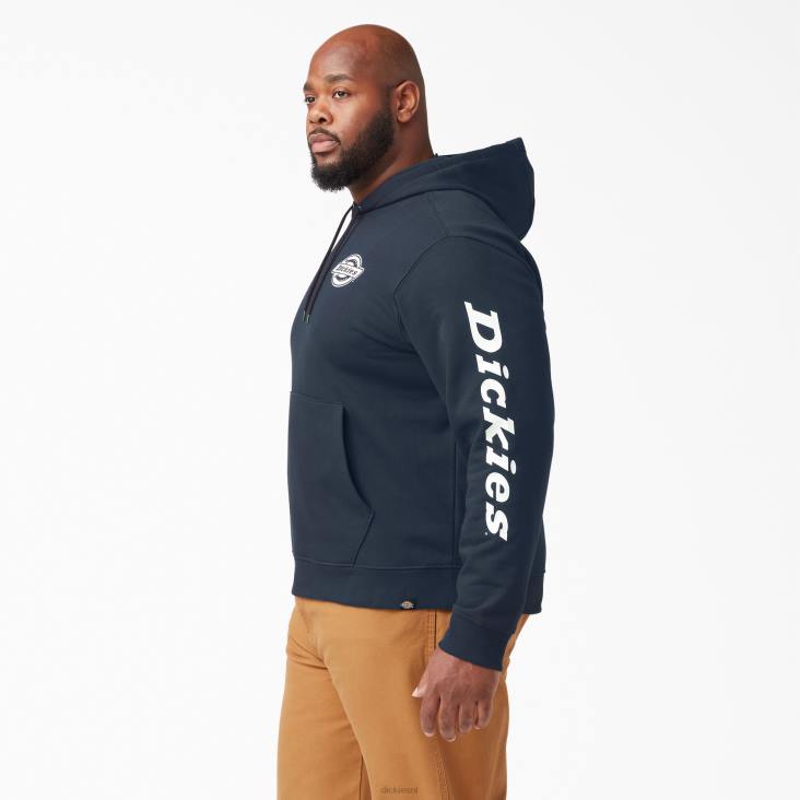 Heren Dickies Fleece hoodie met logo op de mouw donker marineblauw (dn) kleding 6F0X1148