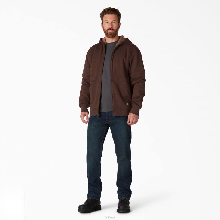 Heren Dickies Hoogpolige fleece gevoerde hoodie met volledige ritssluiting chocolade heide (cth) kleding 6F0X1010