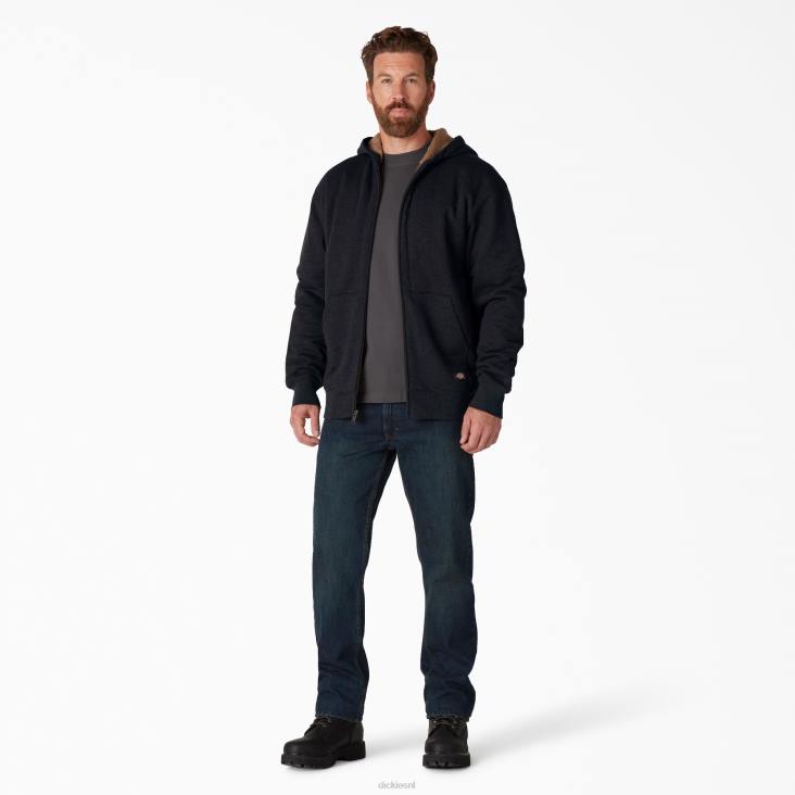Heren Dickies Hoogpolige fleece gevoerde hoodie met volledige ritssluiting zwart (kbk) kleding 6F0X1013