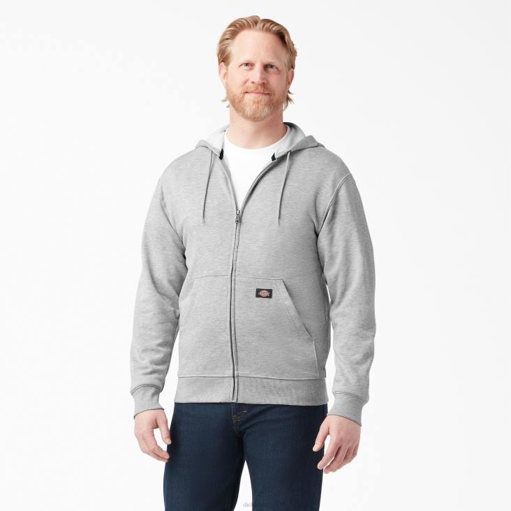 Heren Dickies middelzware fleece hoodie met rits grijs gespikkeld (hg) kleding 6F0X980