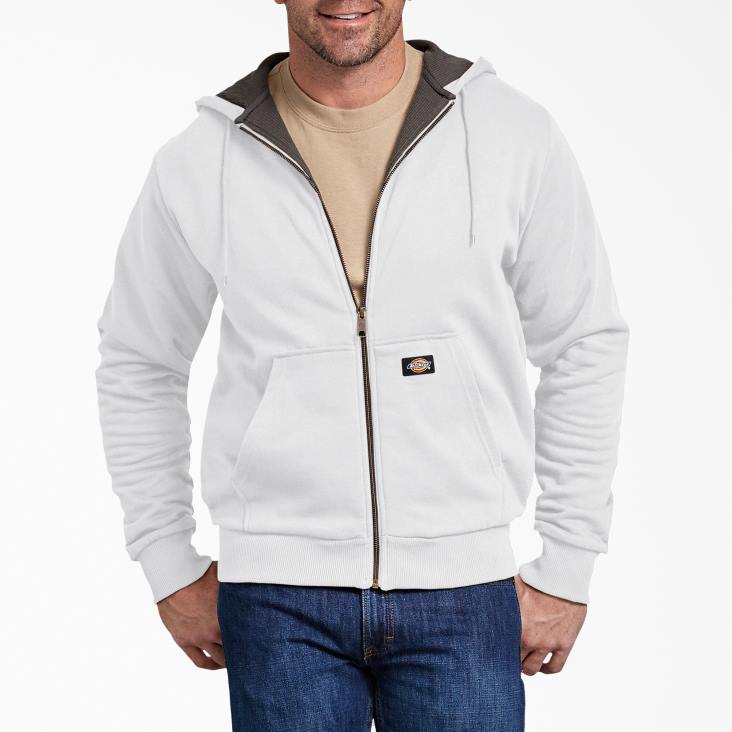 Heren Dickies thermisch gevoerde fleece hoodie met rits wit (wh) kleding 6F0X1150